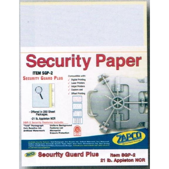 Laser Print Security Paper (SGP-2-R), Blue/Canary 21-lb 2-Part Carbonless, 8.5" x 14", 500 SHEETS/DOUBLE-PACK, YIELDS 250 SETS