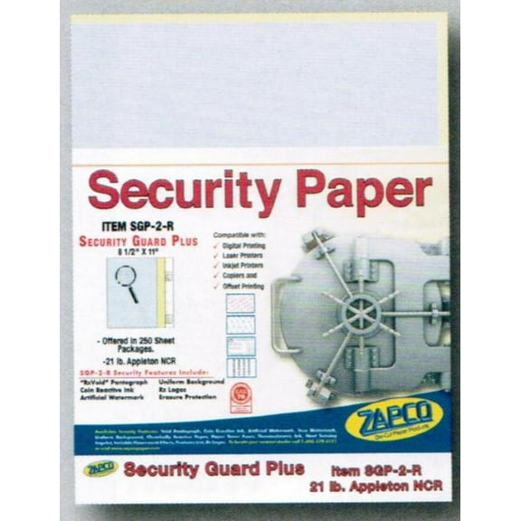 Laser Print Security Paper (SGP-2-R) with Cross Perfs, Blue/Canary 21-lb 2-Part Carbonless, 8.5" x 11", 500 SHEETS / DOUBLE-PACK, YIELDS 250 SETS