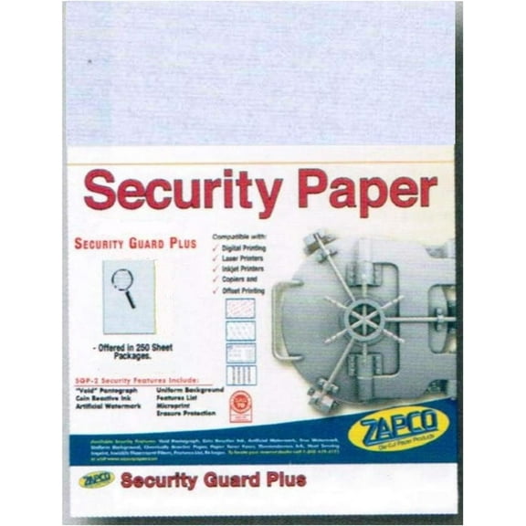 Laser Print Security Paper (SGP-24-Rx), Bond Blue 24-lb, 8.5" x 14", CASE OF 5 PACKS (500 Sheets Per Pack) - 2500 Sheets