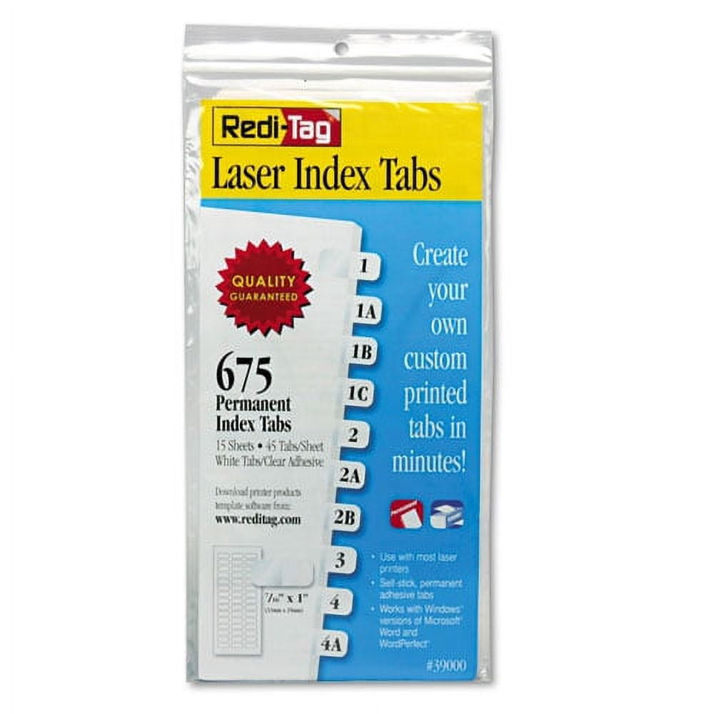 Laser Printable Index Tabs, 1/12-Cut Tabs, White, 0.44" Wide, 675/pack | Bundle of 2 Packs