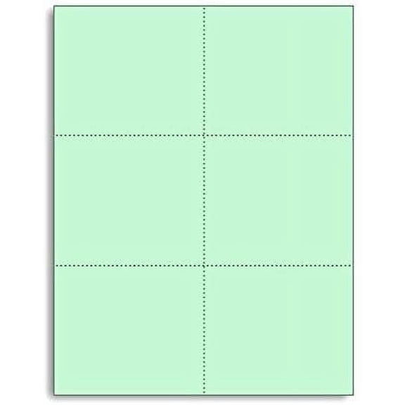 Laser Printer Blank Perforated Cards 6 up per Page Green, 6000 Cards