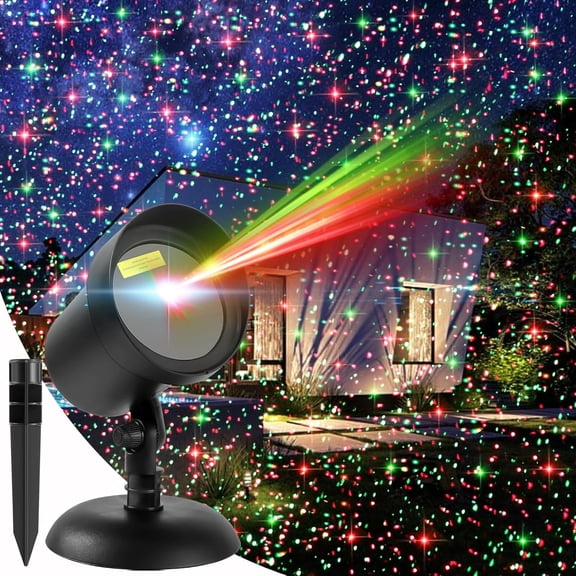 Laser Projector Lights Outdoor for Christmas, Motion Christmas Projector, Red & Green Stars Starry Show Dynamic Patterns Xmas Seasonal Decorative Lighting House Wall