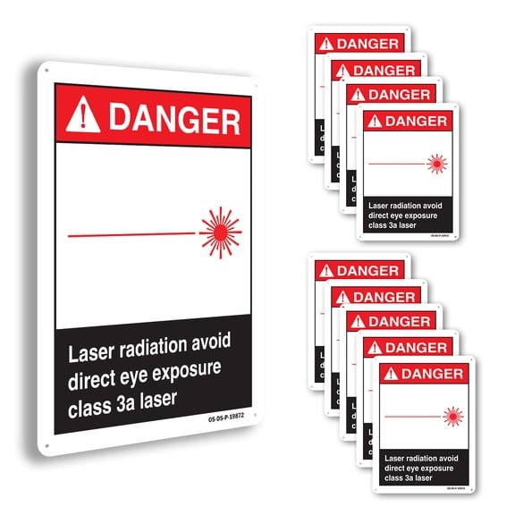 Laser Radiation Avoid Direct Eye Exposure Class 3a Laser ANSI Danger Aluminum Sign 14 Inch x 10 Inch - 10 Pack