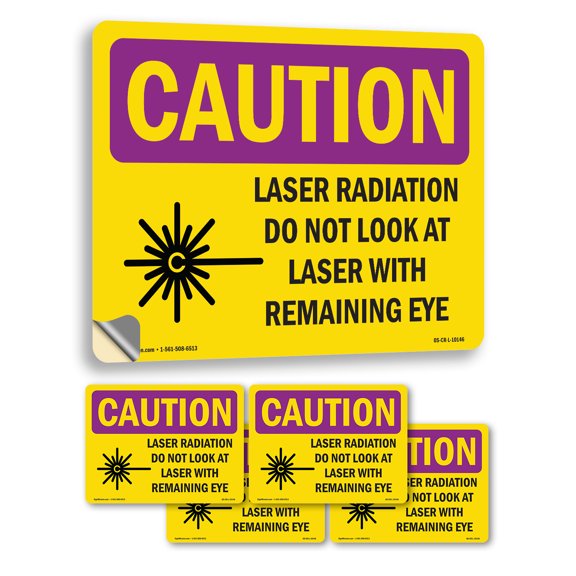Laser Radiation Do Not Look With Symbol OSHA Caution Radiation Vinyl Decal Label 5 Inch x 3.5 Inch - 5 Pack