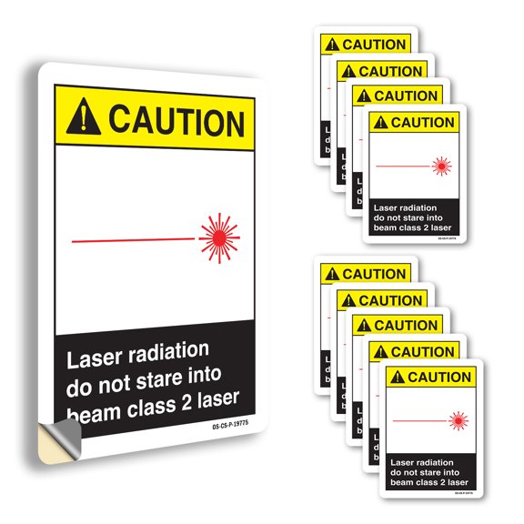 Laser Radiation Do Not Stare Into Beam Class 2 Laser ANSI Caution Vinyl Decal Label 7 Inch x 5 Inch - 10 Pack
