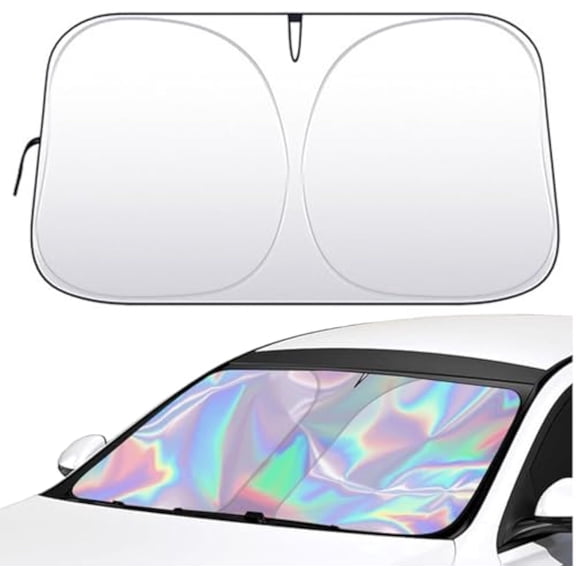 Laser Reflective Windshield Sunshade, Laser Car Windshield Sun Shade Reflector Sunshade, Keeps The Interior Cool/Sun Protection and Heat Insulation, Car Universal Size (Silver, L (57x32.3 in))