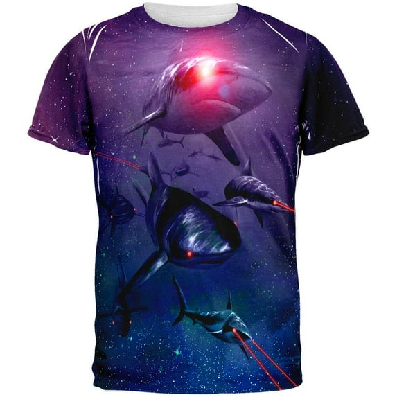 Laser Sharks In Space All Over Adult T-Shirt - 2X-Large