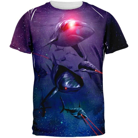 Laser Sharks In Space All Over Adult T-Shirt - Small