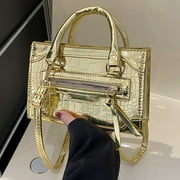 BESTBAGSSALE Laser Silver Chic Women Purse Mini Cute Small Crossbody Shoulder Bags Leather Fashion Handbags Luxury Designer Vintage Tote Bags Gold 20x13x7cm