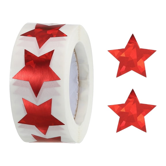 Laser Star Stickers 1 Inch 1 Roll DIY Adhesive Sparkling Labels Notes, Greeting Cards, 500 Count/Roll Diamond Red