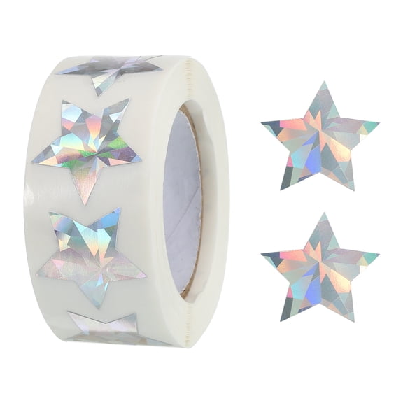 Laser Star Stickers 1 Inch 1 Roll DIY Adhesive Sparkling Labels Notes, Greeting Cards, 500 Count/Roll Silver Diamond