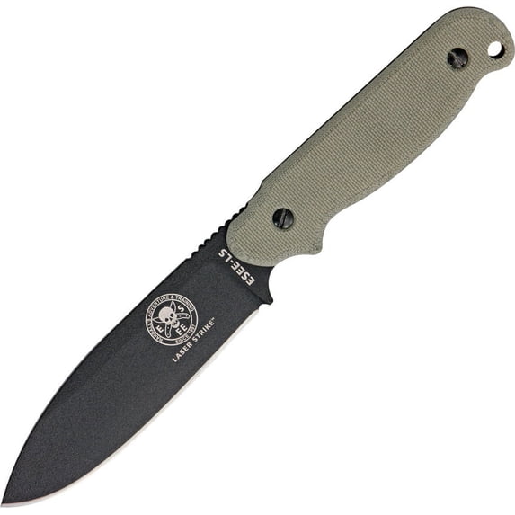 Laser Strike Knife, Black Blade, Micarta Handles, Kydex Sheath