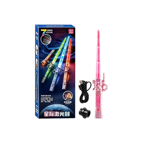 Laser Swords For Kids, Rechargeable Extendable Led Light Up Saber Toy 7 Colors Changeable Dueling Light Sabers With Connector, Usb Type C Charger, Pink Christmas Birthday Gift For