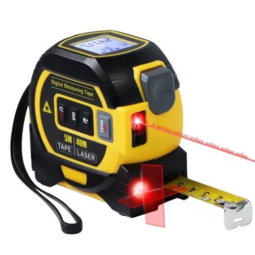 Laser Tape Measure 3-in-1 with Large LCD Display | Digital Laser Measurement Tool in/ft/m Scales up to 131ft/40M with calculations | Tape Measure 16ft/5M and Cross Line Laser Yellow$$Tools