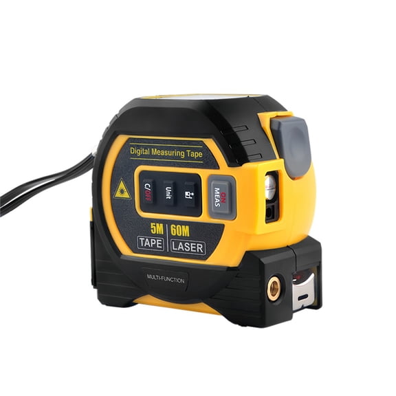 Laser Tape Measure 3-in-1 with Large LCD Display | Digital Laser Measurement Tool in/ft/m Scales up to 60M with calculations | Cross Line Laser YellowBattery not included