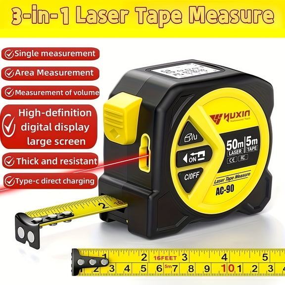 Laser Tape Measure - Digital Distance, Laser Tape Measure 50M/165ft High-precision Multi-function 3-in-1 Infrared High Definition Smart Digital Display, Laser Ranging, Portable M/in/Ft Unit Switching