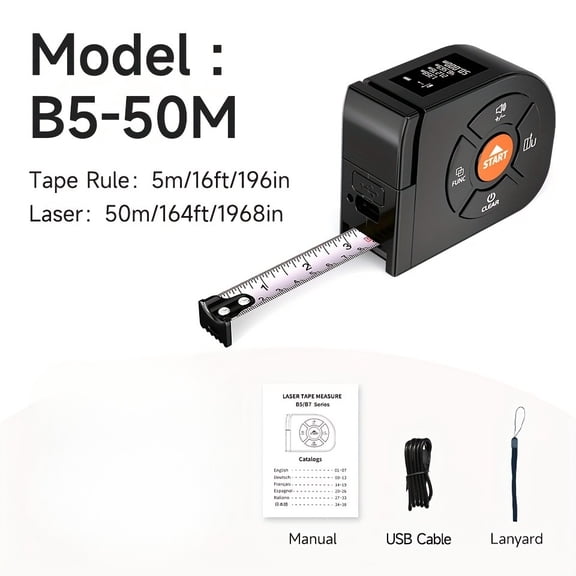 Laser Tape Measure with 5m Tape Rule, Digital Distance Meter 50m/100m for Home Projects