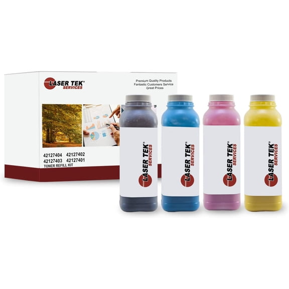 Laser Tek Services Compatible Toner Refill Kit Replacement for Okidata 5100 Works with Okidata C5100 5100 C5150 C5200 Printers (Black, Cyan, Magenta, Yellow, 4 Pack)