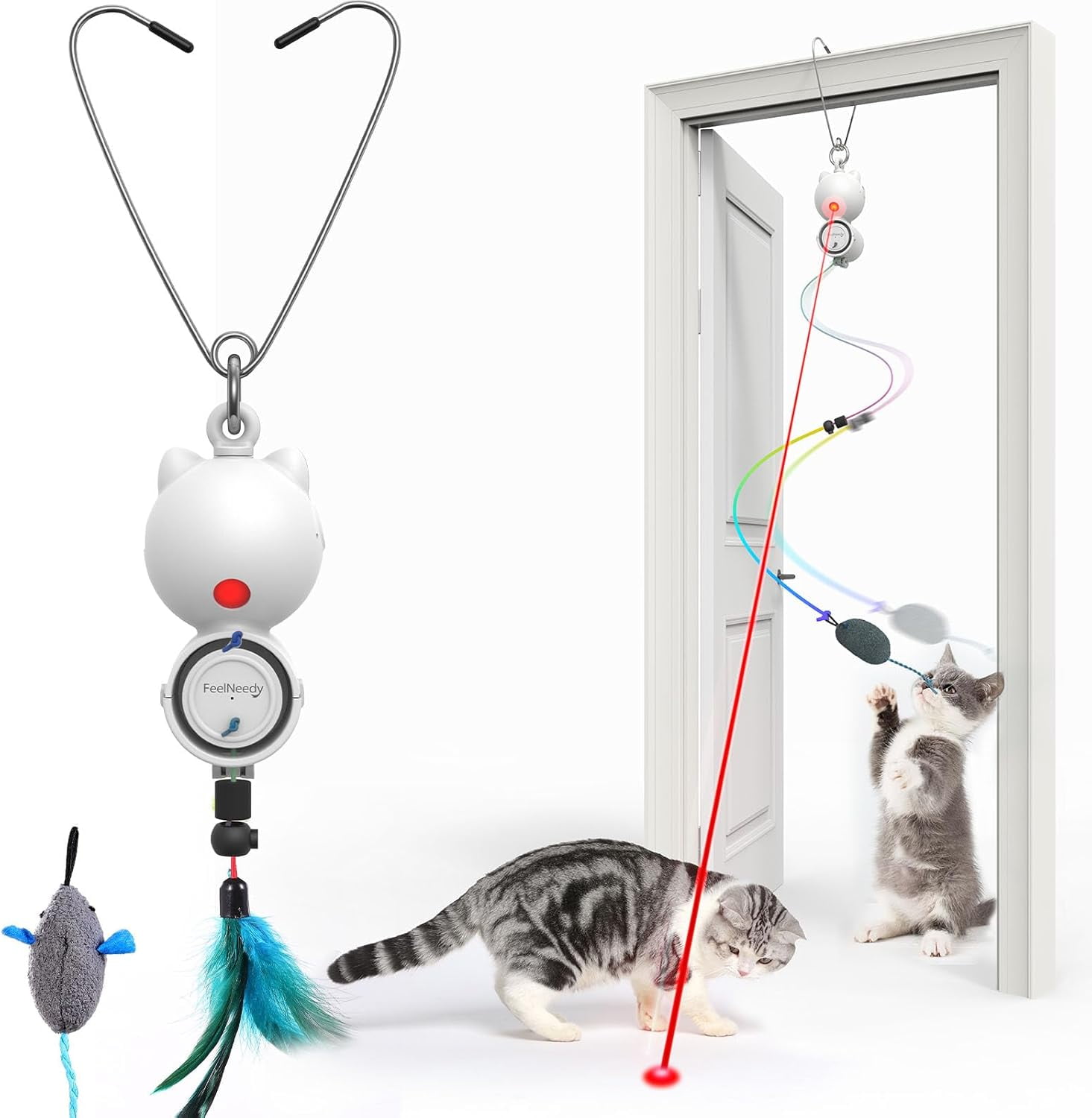 Laser Toys for Indoor s, Interactive Toy LED Light Hanging, s Wand Toy Feather, Feather & Mouse for Bored Adult Kitten Exercise, White