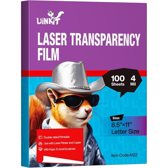 Laser Transparency Film 8.5x11 Transparent Paper for Overhead Projector and Laser Jet Printer Copier, 100 Sheets