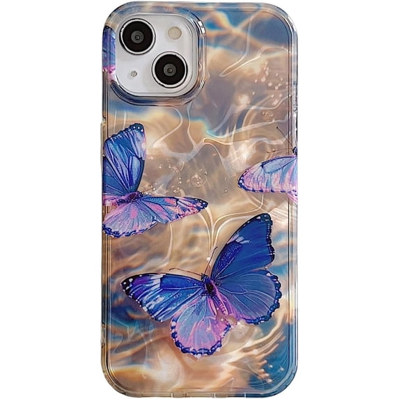 Laser Water Ripple Butterfly Phone Case Compatible with iPhone 13 Pro 2021 Aesthetic Bling Glitter Wave Stylish Design Slim Protective Girls Women Cover(iPhone 13pro 6.1",Blue)