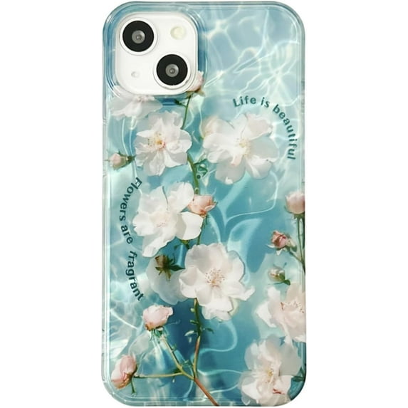 Laser Water Ripple Flower Butterfly Letters Soft for iPhone Case (Green,iPhone 14 Pro)