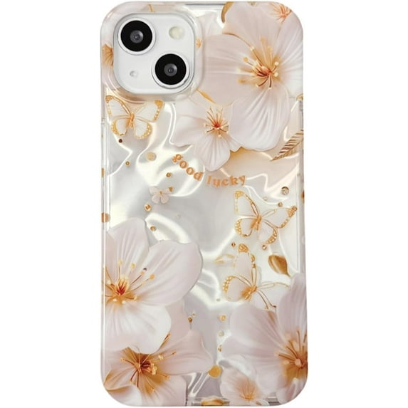 Laser Water Ripple Flower Butterfly Letters Soft for iPhone Case (Yellow,iPhone 13 Pro Max)