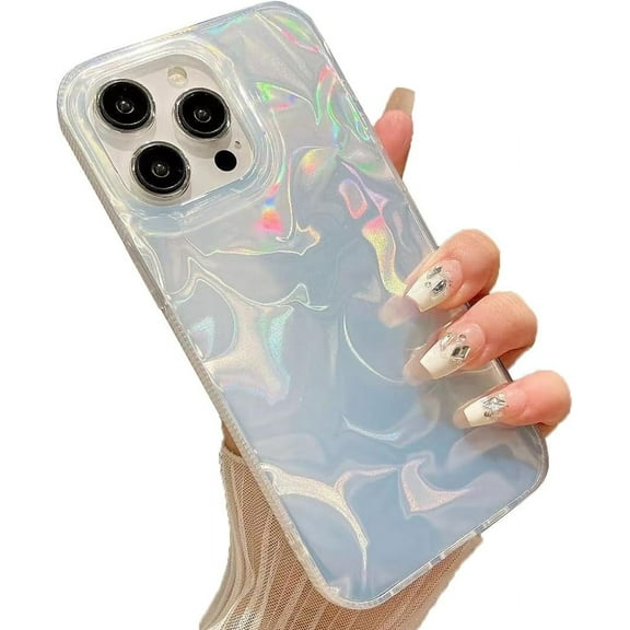 Laser Water Ripple Iridescent Soft  for iPhone Case (Silver,iPhone 15 Pro)