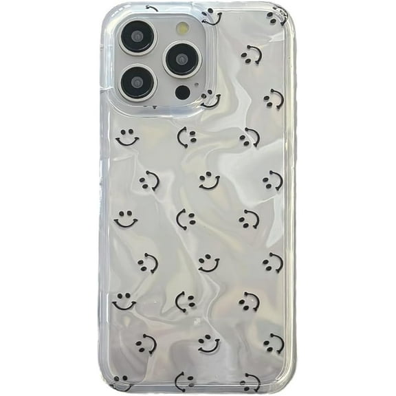 Laser Water Ripple Smile Face Soft for iPhone Case (White,iPhone 13 Pro Max)