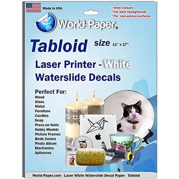 Laser Waterslide Decal Paper WHITE 20 Sheets Package 11 x 17*$$Art & Craft