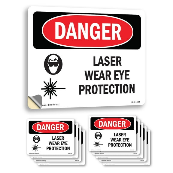 Laser Wear Eye Protection OSHA Danger Vinyl Decal Label 14 Inch x 10 Inch - 10 Pack