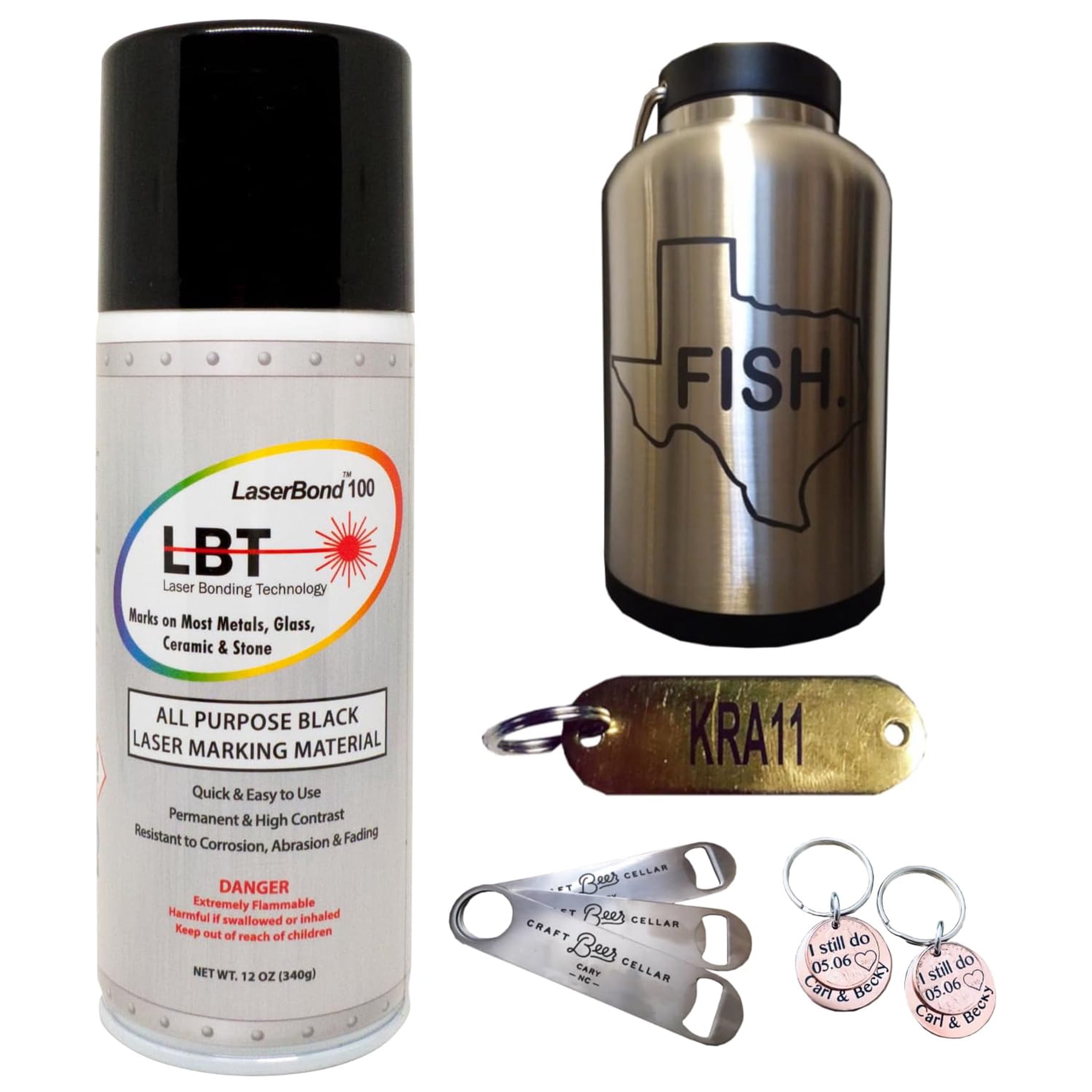 LaserBond 100 Aerosol Black Laser Marking Spray 12 oz, Compatible with CO2 Fiber Diode and YAG Laser Engravers, Permanent Marks on Metal Glass Stone and Ceramic