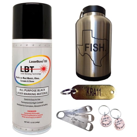 LaserBond 100 Aerosol Black Laser Marking Spray 12 oz, Compatible with CO2 Fiber Diode and YAG Laser Engravers, Permanent Marks on Metal Glass Stone and Ceramic