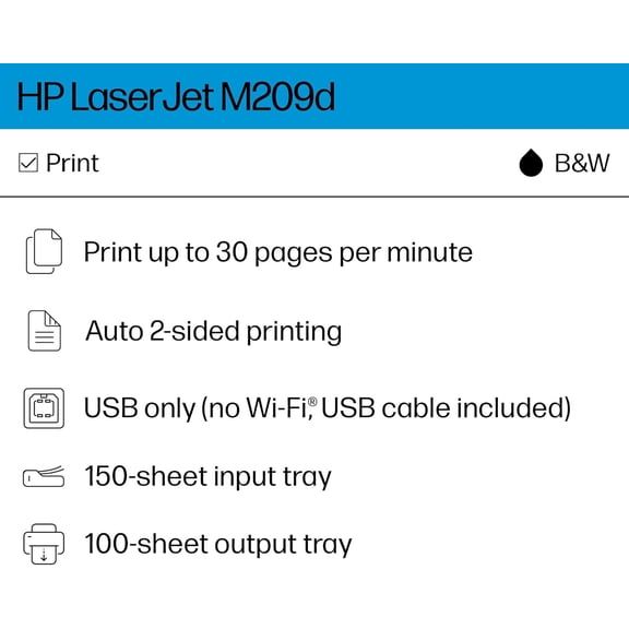 LaserJet M209d Black and White Laser Printer with Auto Duplex Printing for Home Office Use