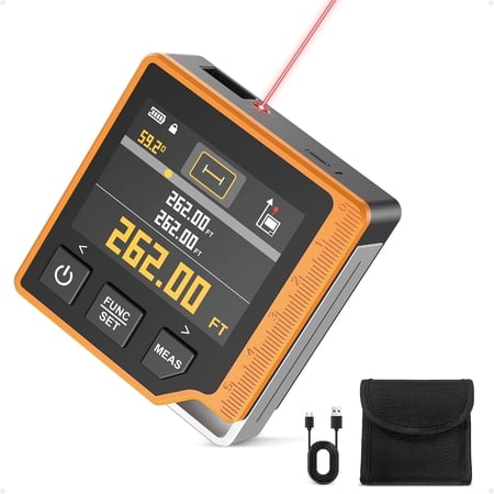 LaserMeasuring Tool, 262ft Laser Measure with Digital Angle Finder & Level, Magnetic Rechargeable Laser Measurement Tool with 2.4'' Color Backlit Display, 6 Units, Length/Area/Volume/Pythagorean Mode