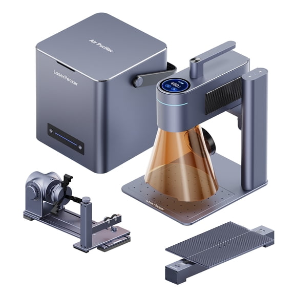 LaserPecker LP4 Dual-Laser Engraver Cutter Desktop Air Purifier With  Slide & Rotary Extension Ultimate Bundle for Tumblers, Metal, Wood, Plastic, Glass