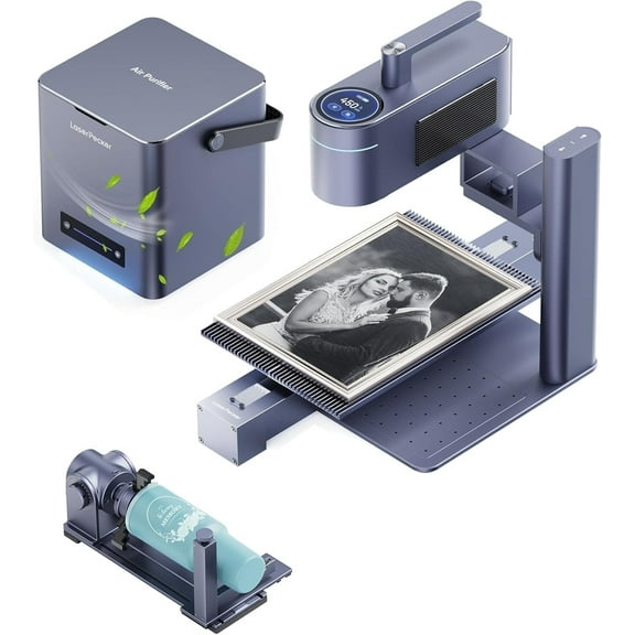 LaserPecker LP4 (Ultimate) with Desktop Air Purifier, Dual-Laser Engraver Cutter 160x300mm Workspace, Auto-Cleaning Smoke Fumes Engrave Tumblers Metal Wood Plastic Glass with Slide & Rotary Extension