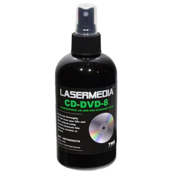 Lasermedia CD DVD Cleaning Solution Fluid (Not a Scratch Remover) 8 Ounce (237 ML) Spray Bottle Cleaner CD-DVD-8 Made in USA
