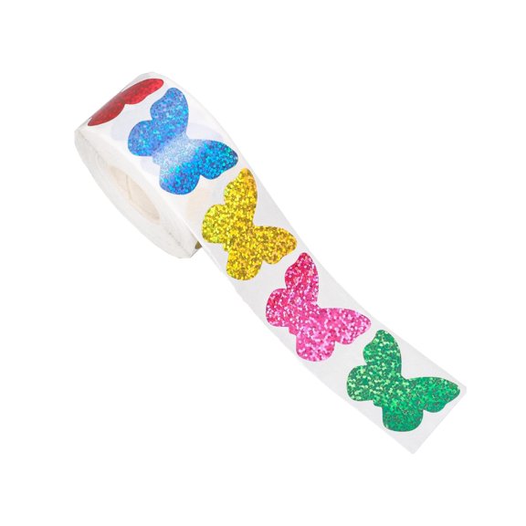 Lasers Butterflies Round Christmas Sealing Stickers – 1-Inch Self-Adhesive Decorative Labels for Scrapbooking, Gift Packaging, and DIY Crafts (500 Stickers per Roll)