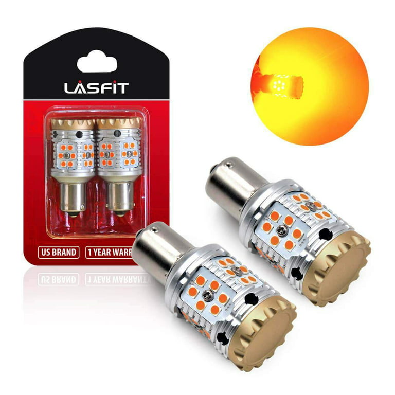 Lasfit 1156 P21W 7506 LED Bulbs for Turn Signal Light Blinker Bulbs with  CANBUS Anti Hyper Flash, No Load Resistor Need, Amber Yellow 