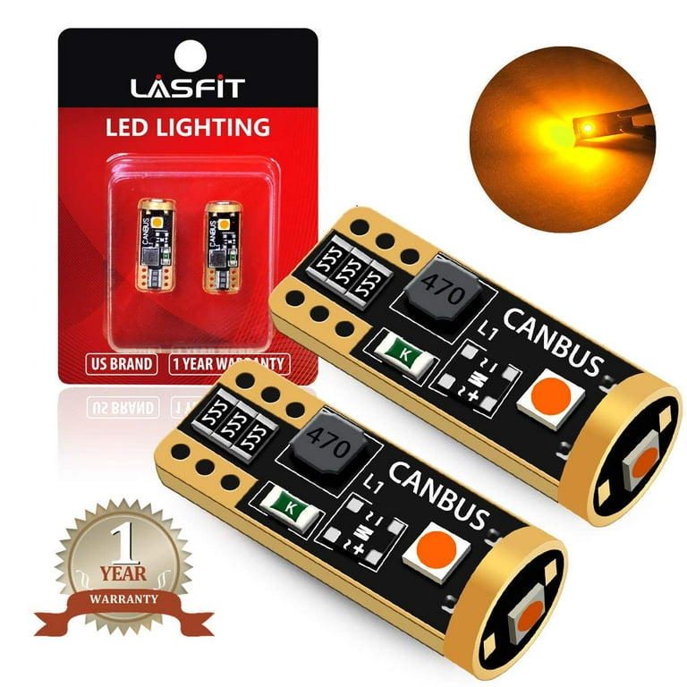 Lasfit 194 168 T10 LED Bulbs, 2825 W5W Canbus Error Free Non-Polarity, Side  Marker Turn Signal Blinker Dome Map Parking Lights Bulbs, Amber Yellow, 2  Pcs 