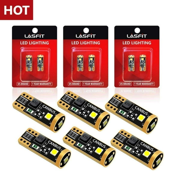 Lasfit 194 168 T10 LED Light Bulbs, 2825 W5W License Plate Dome Map Trunk Cargo Interior Exterior Lights, Canbus Error Free, White, 6Pcs