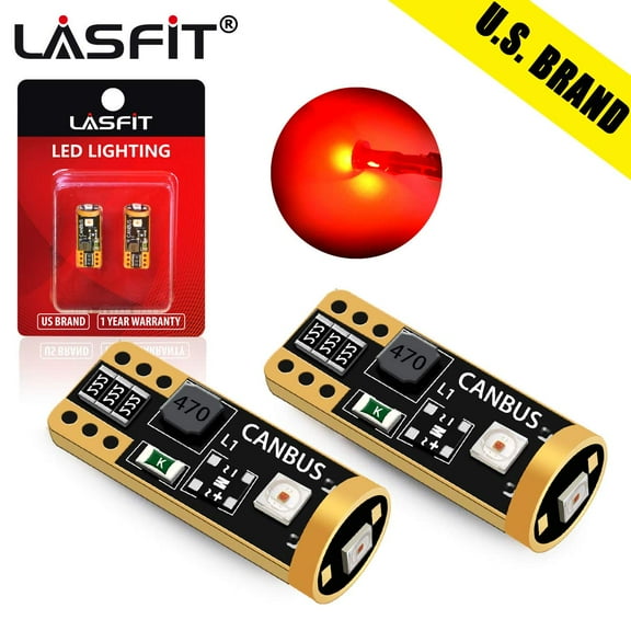 Lasfit 194 LED Bulbs, Lasfit 168 T10 W5W Bulbs Canbus Error Free 400LM, Tail License Plate Center High Mount Stop Lights Bulb, Rear Side Marker Lamps, Super Red | 2 Bulbs