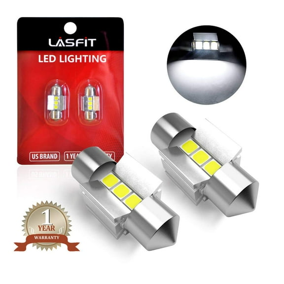 Lasfit 28mm Festoon LED Bulbs, DE3021 DE3022 3528 LED Bulbs for Dome Map Door License Plate Trunk Vanity Mirror Lights, Canbus Error Free 400LM 6000K White