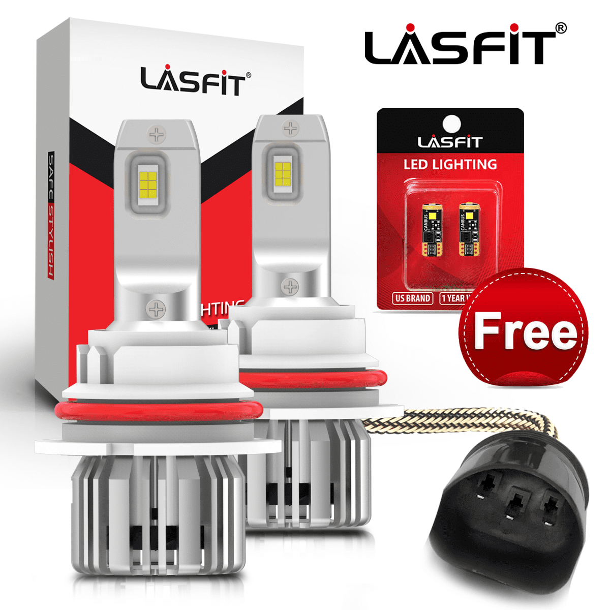 Lasfit 9004 HB1 LED Headlight Bulbs High Low Beam, 50W 5000LM 6000K Bright White (Free 194 LED Bulbs)