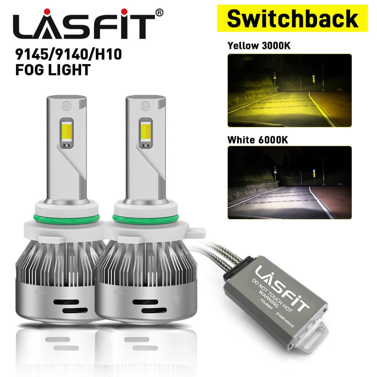 Lasfit 9006 HB4 LED Headlight Bulbs, Switchback Low Beam Fog Light, 60W  6000LM 2 Modes 