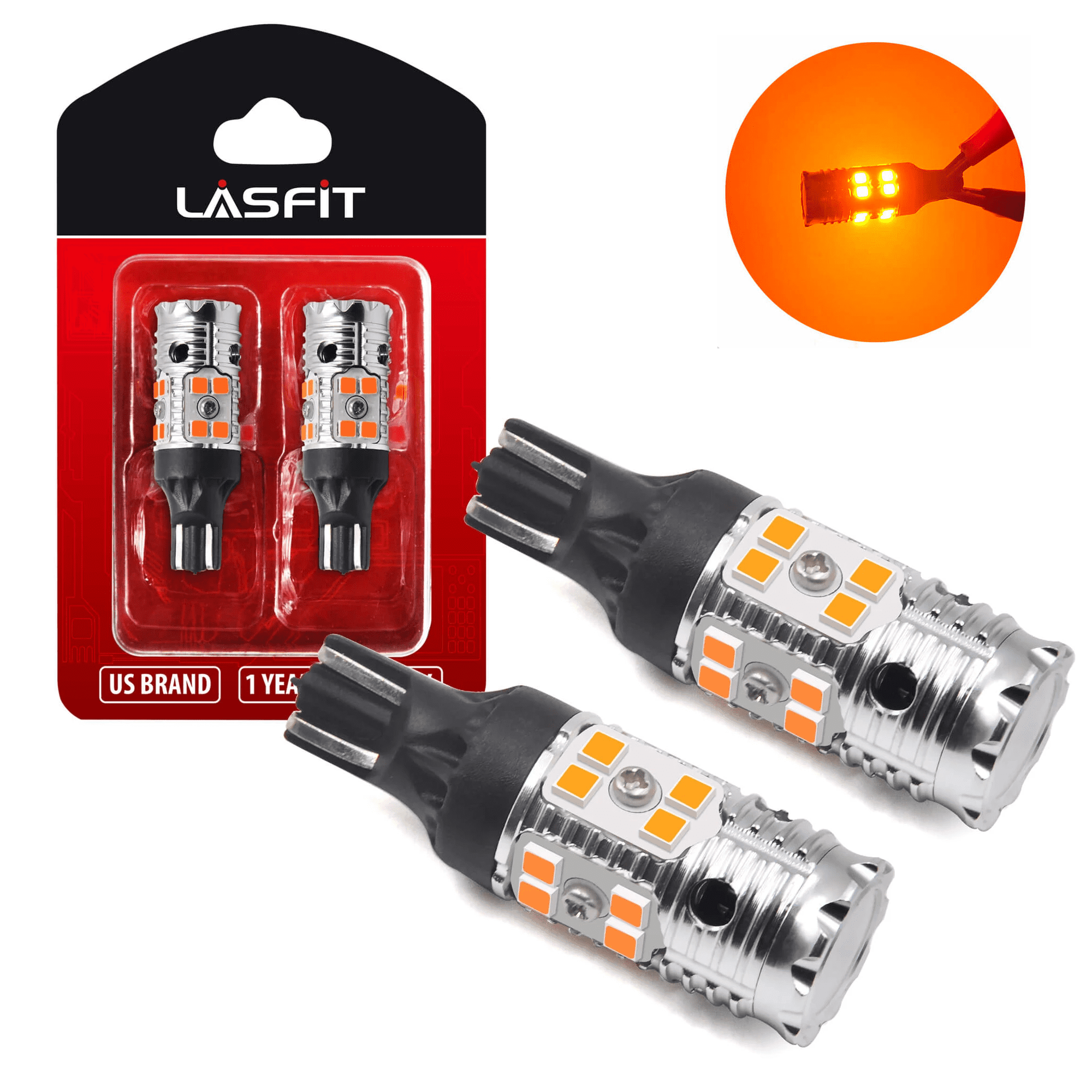 Lasfit 921 912 T15 Canbus Error Free Auto LED Bulbs For Turn Signal Light  Side Marker Lights, Amber, 2Pcs