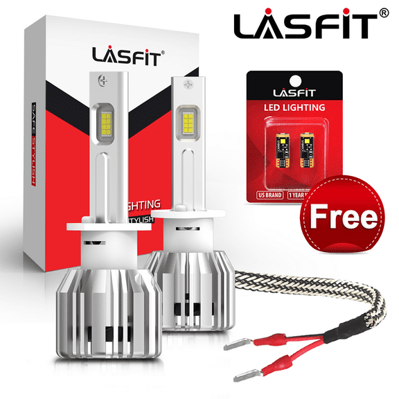 Lasfit H1 LED Headlight Bulbs High DRL Low Beam Fog Light, Flip Chips 50W 5000LM 6000K Bright White (Free 194 LED Bulbs)