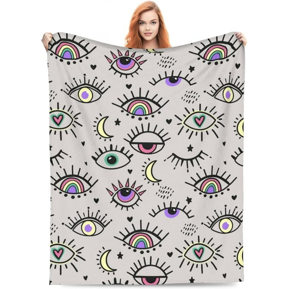 Lash Blanket for Lash Bed Eyes Eyelash Throw Blankets Gifts for Women Girls Cartoon Lightweight Soft Fleece Cozy for Sofa Couch Bed Room Travel Party Birthday Decor 60x80in