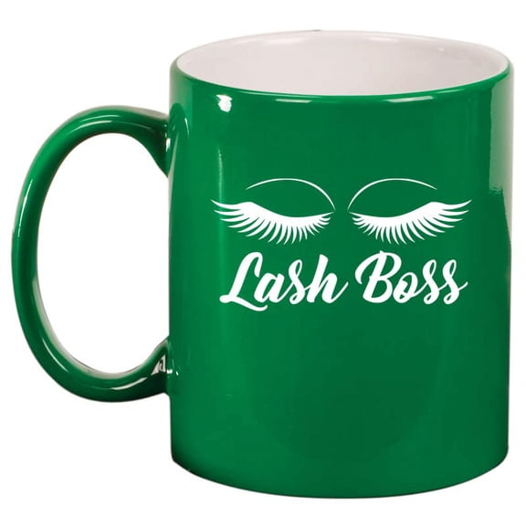 Lash Boss Makeup Lash Extension Artist Ceramic Coffee Mug Tea Cup Gift (11oz Green)